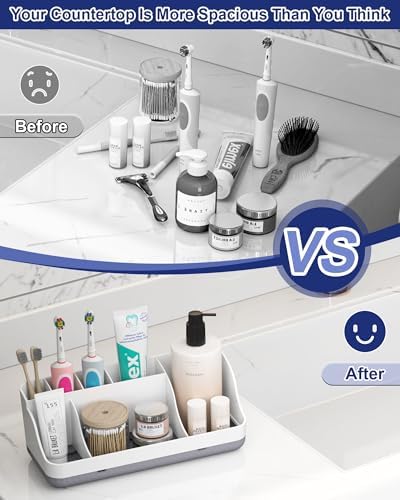 Bathroom Counter Organizer and Storage, 7 Slots Detachable Toothbrush Holders for Bathrooms, Anti-Slip Electric Toothbrush and Toothpaste Holder Countertop Vanity Organizer Accessories for Adults Kids - Image 5