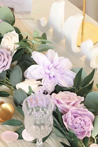 Floroom Lavender Violet Lilac Artificial Flowers Fake Roses Peonies Dahlias Greenery Combo Box Set for DIY Purple Wedding Bouquets Bridal Shower Centerpieces Floral Arrangements Party Table Decoration - Image 4