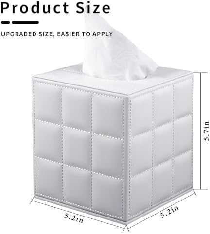Tissue Box Cover Square,Stylish PU Leather Tissue Box Holder for Dresser Bathroom,Facial Tissue Holder with Magnetic Bottom for Home Office (White) - Image 3