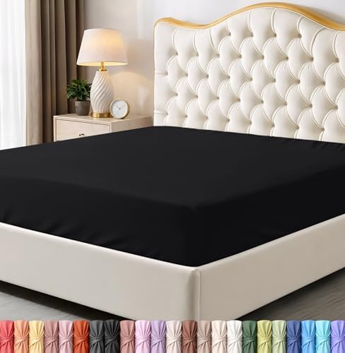 King Fitted Sheet, Ultra Soft Fits Up to 15 Inch Deep Pocket, Black by UTOPIABEDDING