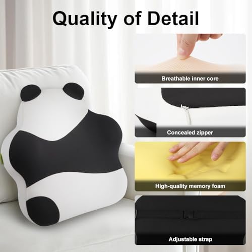 Panda Lumbar Support Pillow for Office Chair & Car Seat, Cute Animal High Density Memory Foam Back Cushion for Back Pain Relief, Ergonomic Posture Corrector Gift for Women, Kids, Coworkers - Image 4