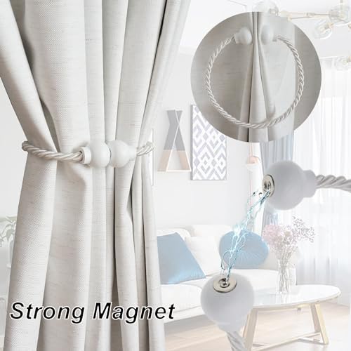 6Pcs Magnetic Curtain Tiebacks Modern Handmade Rope Curtain Tie Backs White - Image 3