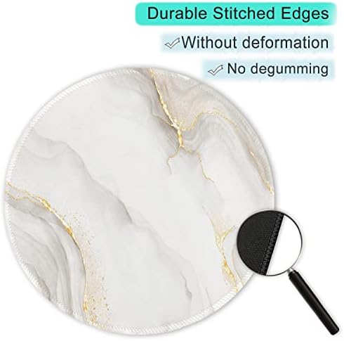 ITNRSIIET Round Mouse Pad with Stitched Edge Premium-Textured Waterproof Non-Slip Rubber Base Desktop Protection Mat Diameter 8.7 inches, White marbling - Image 5