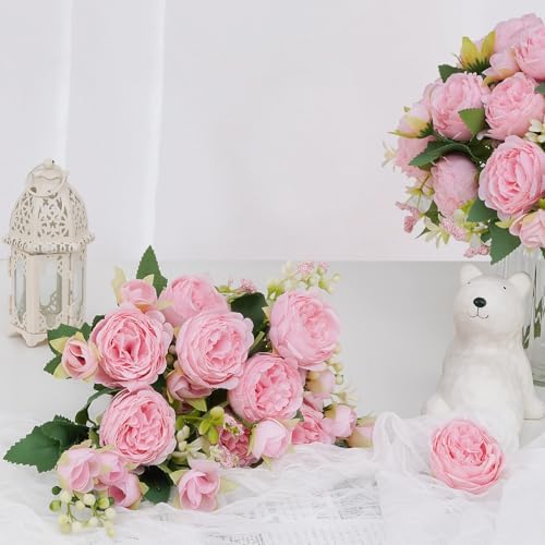 2 Packs Peonies Artificial Flowers, Light Pink Silk Artificial Peonies - Image 5