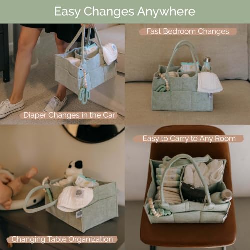 Parker Baby Co. Felt Diaper Caddy Organizer - Large, Sage - Image 5