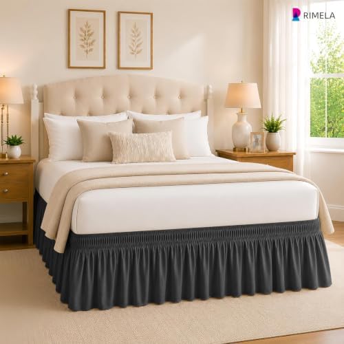 Dark Grey Bed Skirt King Size 15" Drop, Elastic Wrap Around Bedskirt - Image 2