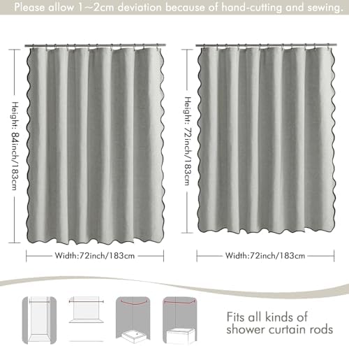 MIULEE Light Grey Scalloped Linen Shower Curtain 72x72 Inches - Image 6