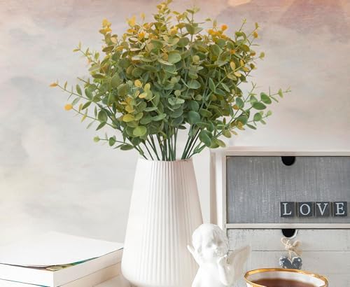 5Pcs Artificial Eucalyptus Stems，Artificial Greenery Fake Dust Frosted Eucalyptus Branches Leaves，Fake Plants for Decoration(Dusty Orange-13.8 in) - Image 4
