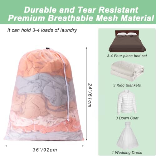 2 Pack Mesh Travel Laundry Bag 24" x 36"Extra Large Dirty Clothes Organizer - Image 2