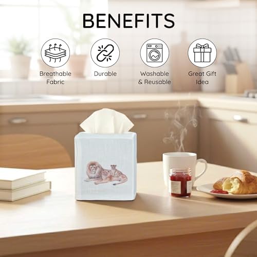 Square Tissue Box Cover Cute Set of 2, Lion Love - Image 5