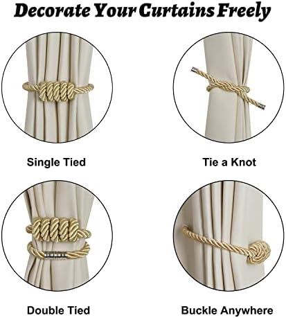 BEL AVENIR Magnetic Curtain Tiebacks 6 Pack Hand-Woven Curtain Ties - Image 3