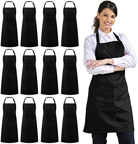 Syntus 12 Pack Apron with 2 Pockets Aprons for Men Women, Polyester, Black by Syntus