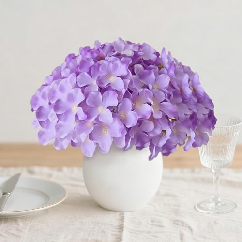 Hydrangea Artificial Flowers, 20 Pcs Purple Hydrangea Artificial Flowers Bulk, Faux Hydrangea Flowers for Outdoor, Fake Silk Hydrangea Flowers with Stems for Wedding Decoration Decor - Image 2