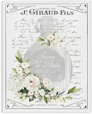 French White Bath Soap Floral, 24 x 30 Inch Canvas Wall Art by StupellIndustries