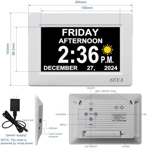 SSYA Digital Calendar Alarm Clock - Dementia Clocks for Seniors, Non-Abbreviated Memory Loss Clock with Date and Time for Elderly (White) - Image 2
