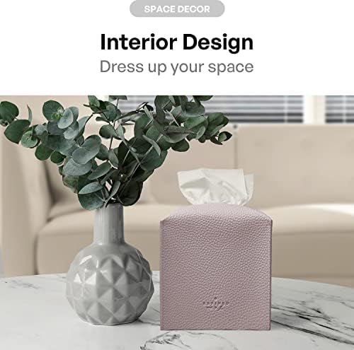 Carrotez Tissue Box Cover, [Refined] Modern PU Leather Square Tissue Box Holder - Decorative Holder/Organizer for Bathroom Vanity Countertop, Night Stands, Office Desk & Car 5"X5"X5" - Lavender - Image 4