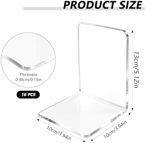 16 Pcs Acrylic Bookends, Book Ends Clear Acrylic Bookends for Shelves, Transparent Bookend Organizer, Book Holder Stand Decorative, Book Stoppers for Heavy Duty Books, CD, File, Video Games - Image 2