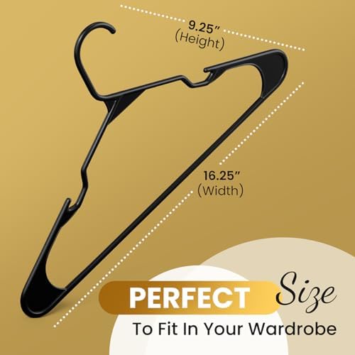 Our Modern Space 100 Pack Adult Plastic Hanger for Shirt Pants Coats Dresses Skirts Suits Jackets - Standard Thick Coat Hanger - Sturdy & Durable Design with Shoulder Grooves Hook - Black - Image 4