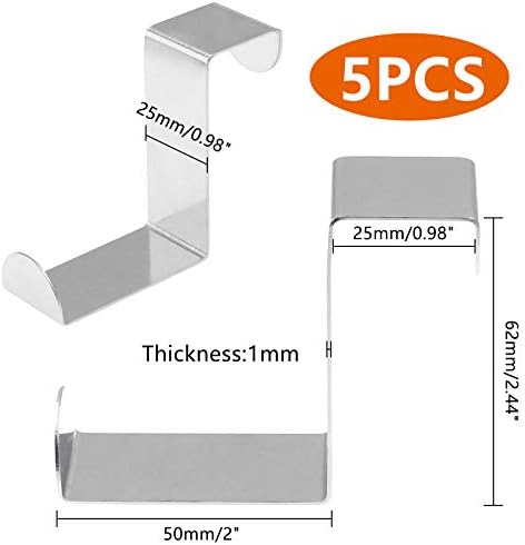 5 Pcs Z-Shaped Over The Door Hooks Fits 2" and 1" (Silver) - Image 2