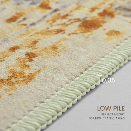 Area Rug 4x6 Beige Rug Washable Boho Rugs Non Slip Low Pile Abstract Small Carpet for Entryway, Bedroom, Kitchen, Classroom, Kids Room, Office, Dorm, Dining Room Light Tan - Image 7