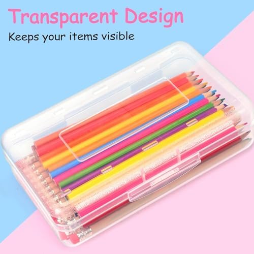 Sooez 1 Pack Clear Pencil Box, Plastic Hard Pencil Case with Stickers, Large Crayon Box with Snap-tight Lid, Stackable Storage Box Art Craft Marker Organizer Box for Kids Boys Back to School, Yellow - Image 4