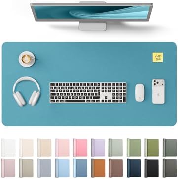 YSAGi Leather Desk Pad Protector, Office Desk Mat, Large Mouse Pad, Non-Slip PU Leather Desk Blotter, Laptop Desk Pad, Waterproof Desk Writing Pad for Office and Home (Turquoise, 31.5" x 15.8") by YSAGi