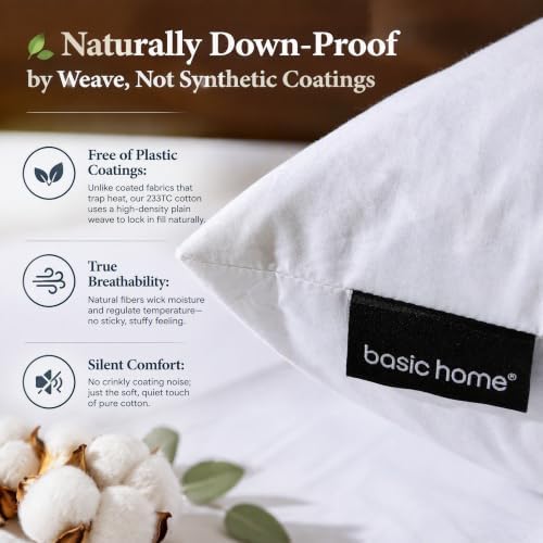 basic home® Hotel-Style 16x16 Goose Feather Pillow Insert for Sofa & Bed - 100% Odorless & Plump Cushion Filler - 233TC Cotton with Inner Liner to Prevent Poking (16x16 Inch) - Image 4