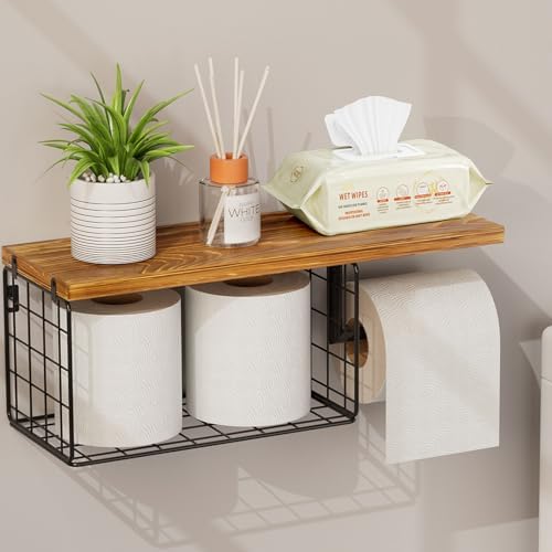 VITVITI Toilet Paper Holder with Shelf, Wall Mounted Storage Basket, Brown by VITVITI