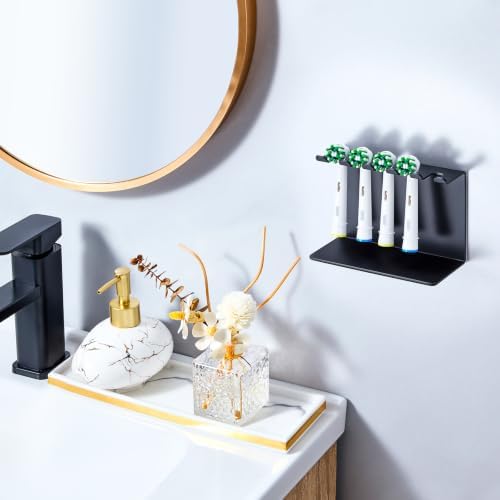Electric Toothbrush Head Holder, Tooth Brushing Holder, Wall Mounted Toothbrush Holders Shower Bathroom, Self Adhesive or Desktop Tooth Brush Holder Organiser (Black, Medium) - Image 4