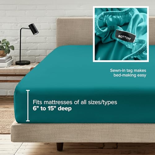 Bare Home Queen Fitted Sheet - 1800 Ultra-Soft (Queen, Emerald) - Image 6