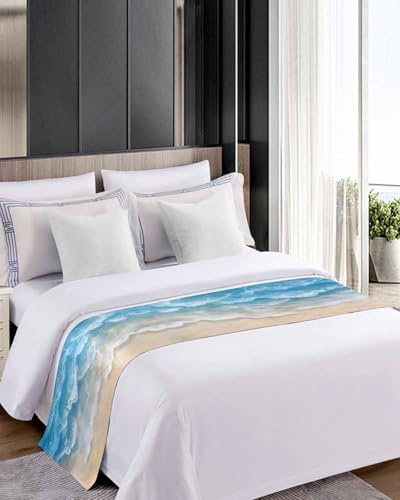 Natural Seaside Beach Scene Bed Runners for Bedroom Hotel,Decorative Bedding Scarf Ocean Wave Blue Water Ripple Bed End Blanket Bedding Runner Scarves for California King Size Beds,102x20in - Image 5