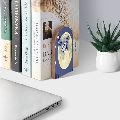 Book Ends Raccoon Moon Wood Bookends for Shelves to Hold Books Heavy Duty Non-Skid Book Stoppers Wood Decorative Home Office School - Image 3