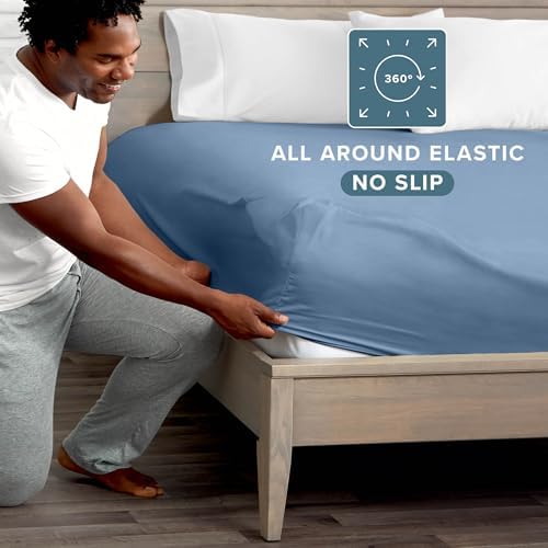 Bare Home Full Fitted Sheet - 1800 Ultra-Soft (Full, Coronet Blue) - Image 3