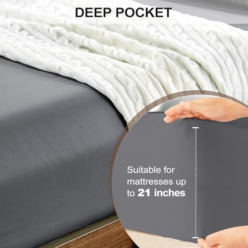 FreshCulture Twin XL Fitted Sheet Only - Hotel Quality Ultra Soft & Breathable Brushed Microfiber Fitted Sheet with 21 Inch Deep Pockets - Fits Twin XL Size Bed (Dark Grey) - Image 4