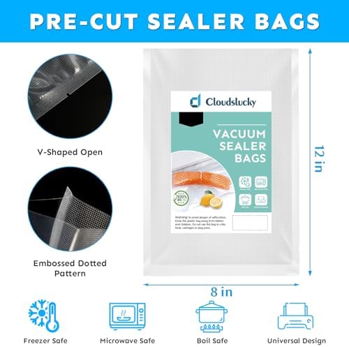 Vacuum Sealer Bags for Food Quart 8"x12" 100 Pcs Seal a Meal Bag, Food Saver Bags Sous Vide Bags Pre-cut Thick BPA-Free Textured Heavy Duty Vacuum Seal, Meat Cheese Dry Goods - Image 2