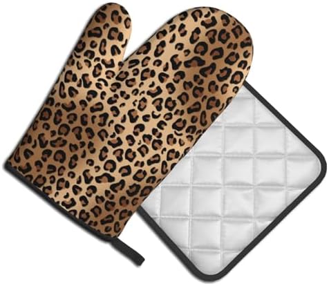Brown Leopard Oven Mitts and Pot Holders Sets Animal Prints Oven Mitts Heat Resistant Striped Spots Kitchen Gloves Hot Pads Two Piece Set for Cooking Baking Grilling BBQ - Image 2