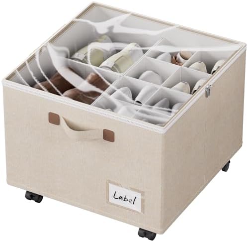 FHSQX Shoe Organizer for Closet Shoe Storage with Wheels Beige by FHSQX