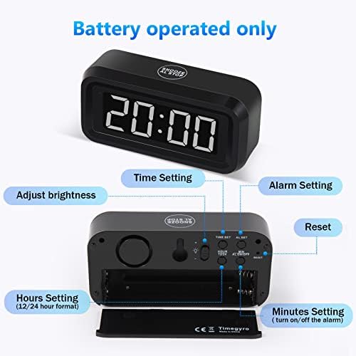 Digital Alarm Clock Battery Operated with LED Display for Bedrooms, Long Battery Life for 12 Months, 3 Brightness Adjustable, 12/24 Hour, Snooze, Black Case with White Digits - Image 4