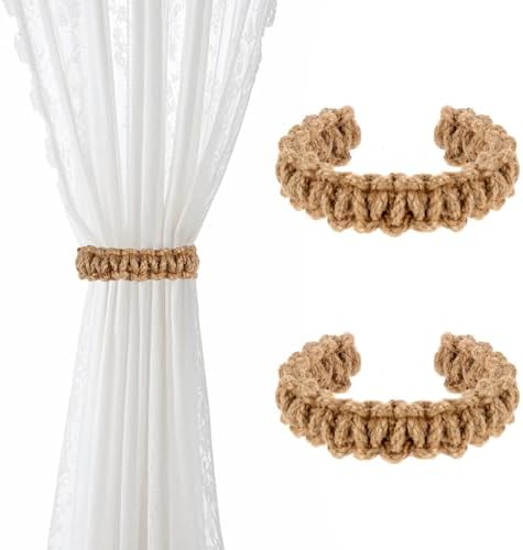Ptwola 2 Pack Braided Curtain Tiebacks Boho Elegant Rustic Curtain Holdbacks Tie Backs Holders Set Simple Light Weight Drapes Decorative Accessories Handmade for Home Office Bedroom Window (2, Linen) by Unknown
