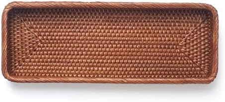 Rattan Bathroom Vanity Trays Toilet Tank Baskets Long Narrow Hand Towel Storage Basket for Storage, Decorative (Honey Brown 16.3 x 6.1 x 2 inch) - Image 3