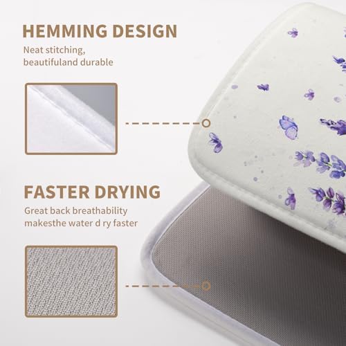 Purple Lavender Dish Drying Mat for Kitchen Counter Spring Summer Flower Floral Dishes Drainer Mats Absorbent Microfiber Dish Drying Pad Washable Dish Draining Mat Medium 16x18 Inch - Image 4