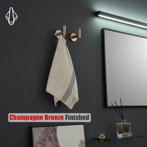 JQK Bathroom Towel Hook Champagne Bronze, Coat Robe Clothes Hook for Bathroom Wall Mounted (Pack of 2), SUS 304 Stainless Steel 0.8mm, TH100-CB-P2 - Image 3