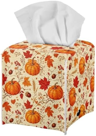 Thanksgiving Tissue Holder for Bathroom Pumpkin Leaves Modern Decorative Tissue Box Case Organizer Holder with Bottom Belt for Fall Home Office Decor by Unknown