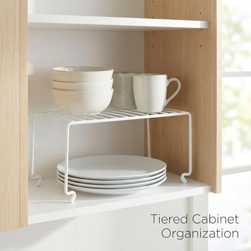 2-Pack Small (10.8x5.3inch) White Stackable Shelf Organizer Rack, Kitchen Shelves Organization for Cabinet, Pantry Organizers and Storage, Wire Shelf Rack, Desk Organizer, Rustproof - Image 5