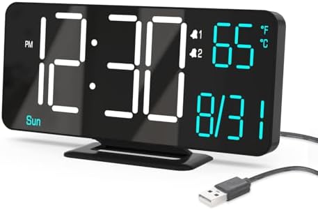 KOSUMOSU Digital Clock for Bedroom 6.7in Small Digital Alarm Clock Black, Dimming,12/24h,Date,Day of Week, Indoor Temperature,Desk Clocks for Classroom, LED Clocks for Living Room, Digital Calendar by KOSUMOSUTECHNOLOGY