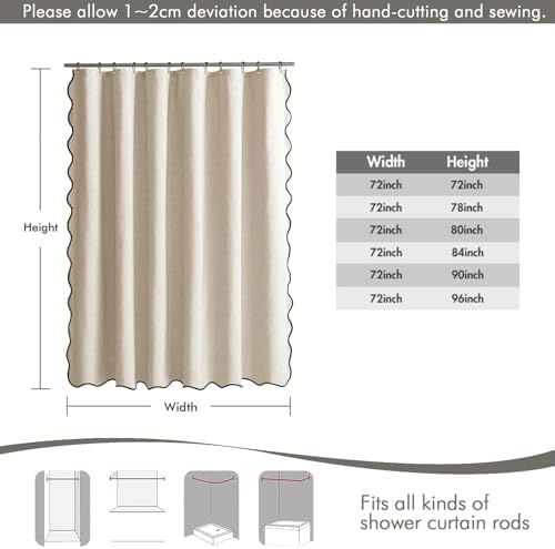 MIULEE 72"x84" Extra Long Scalloped Linen Shower Curtain Cream Beige - Image 6