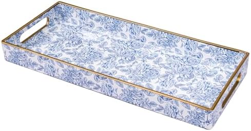 MAONAME Blue Bathroom Vanity Tray, Plastic Decorative Trays with Handles by MAONAME