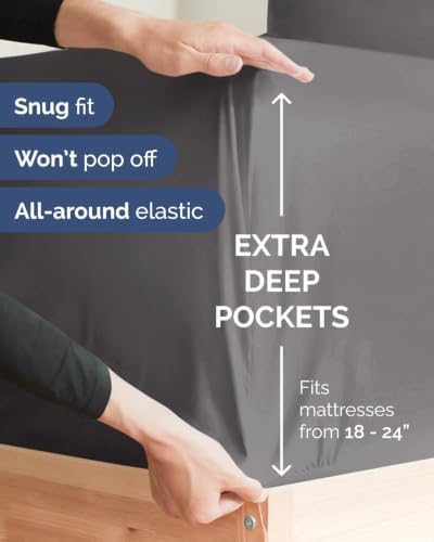 CGK Linens 2 Pack Extra Deep Queen Fitted Sheets - Dark Grey - Image 2
