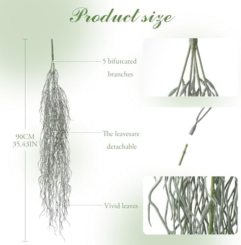 dallisten 4 Pcs Fake Hanging Plants, 36" Artificial Hanging Grass Plants Greenery Vines UV Resistant Faux Trailing Plants for Indoor Outdoor Wall Shelf Porch Boho Home Patio Decor(Dust Green) - Image 3