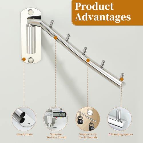 Alise Wall Mounted Drying Rack,Swivel Clothes Drying Hangers,Chrome,2 Pcs - Image 5
